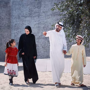 A happy family exploring the iconic landmarks of the UAE.